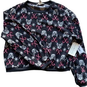 EYECANDY French Bulldog Black Christmas holiday crewneck sweatshirt size large